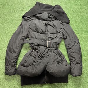 NEW Ermanno Scervino Belted Black Puffer Down Jacket Coat with Knit Panel 38 XS